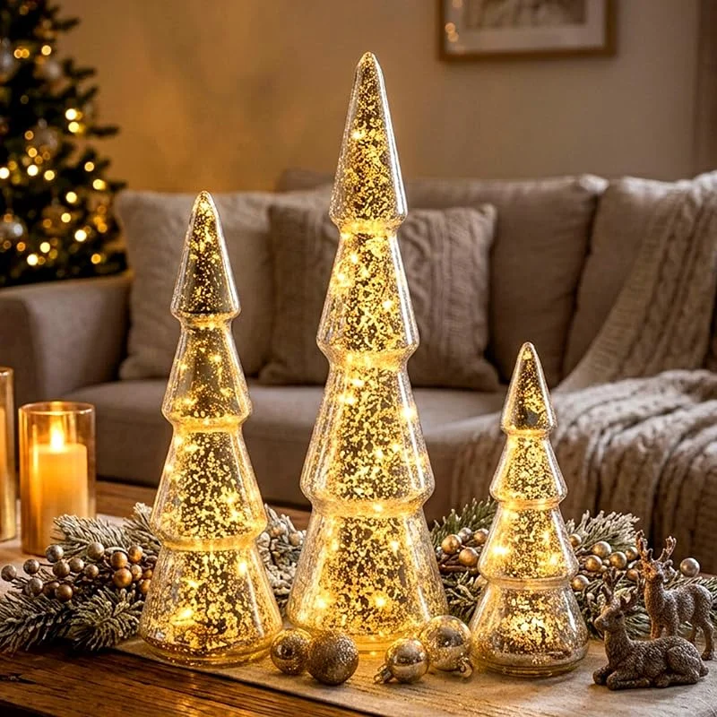 Besuche den Spetebo-Store LED Glas Tannenbaum 3er Set silber mit Timer - 29, 23, 15 cm — Weihnachtsbeleuchtung