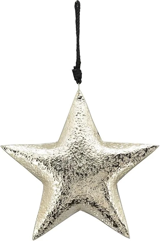 Besuche den EXNER-Store EXNER dekorativer großer Anhänger Stern Sternhänger bauchig Metall Silber glänzend unebene Oberfläche (groß) — Weihnachtsdeko