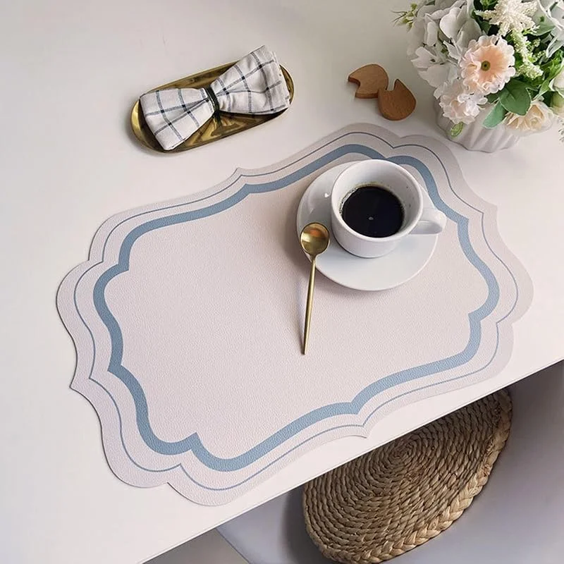 Besuche den Epinki-Store Epinki Tischsets Abwaschbar, 2er Set PU Leder Platzsets Abwaschbar Unregelmäßig Anti-Rutsch, Tischuntersetzer Wohnzimmer Hellblau für Hause Küche Restaurant und Hotel, 30x45CM — Küche & Haushalt