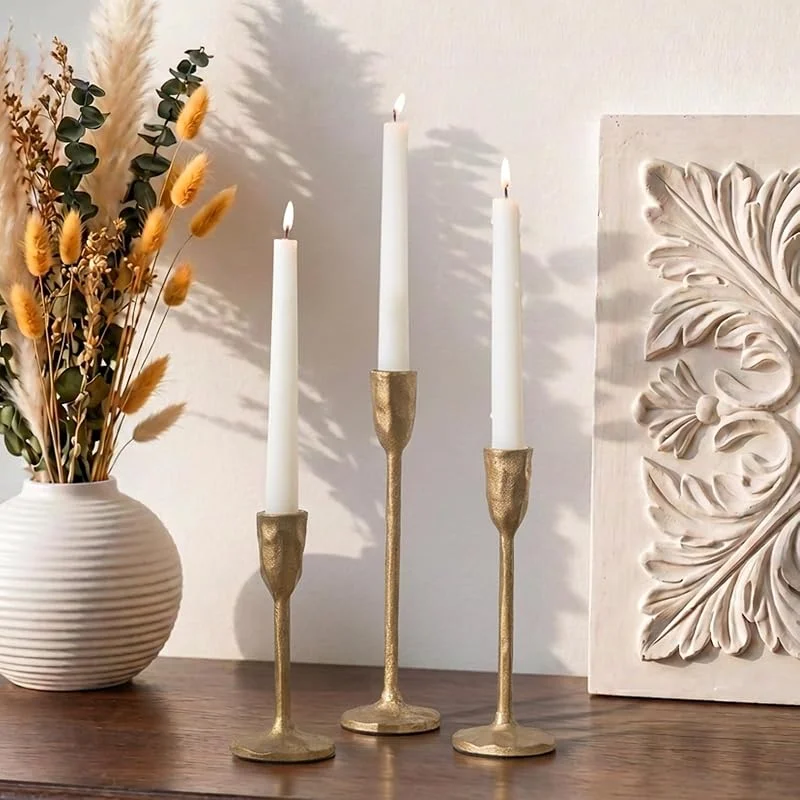 Besuche den Inweder-Store Vintage Gold Kerzenständer: Kerzenhalter aus Gusseisen — Kerzenlicht Abendessen