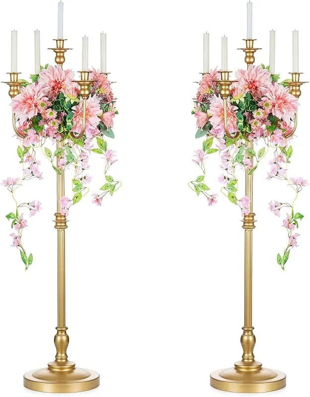 Besuche den Sziqiqi-Store Sziqiqi Gold Boden Kandelaber Kerzenhalter für Hochzeit 127cm hoch 5-armig — Kerzenlicht Abendessen