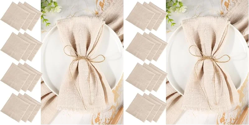 Besuche den RVLZKCPG-Store 12 Stück Stoffservietten Beige mit Fransen, 45x45cm Leinenservietten, Baumwolle Servietten Stoff, Tischservietten Stoff mit 10m Schnur für Familienfeiern, Hochzeiten, Geburtstage (Packung mit 2) — Küche & Haushalt