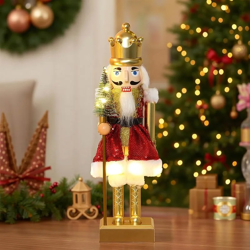 Besuche den Hometopia-Store Hometopia König Nussknacker-Figur, 40 cm, Musik, LED, Timer, Krone — Weihnachtsdeko