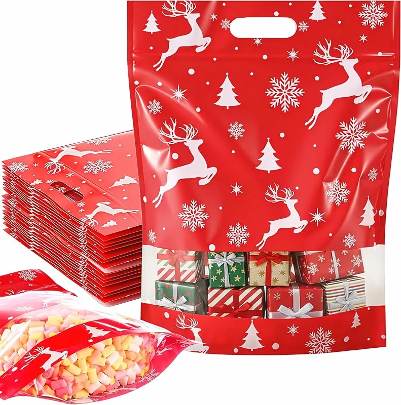 Marke: Fuutreo Fuutreo 10 Stück Weihnachts-Geschenktüten, 32, 6 x 41, 9 cm, transparente Weihnachts-Kunststofftüten mit Griffen, wiederverschließbare Rentier-Beutel für Weihnachten, Urlaub, Party, Süßigkeiten — Geschenkverpackung