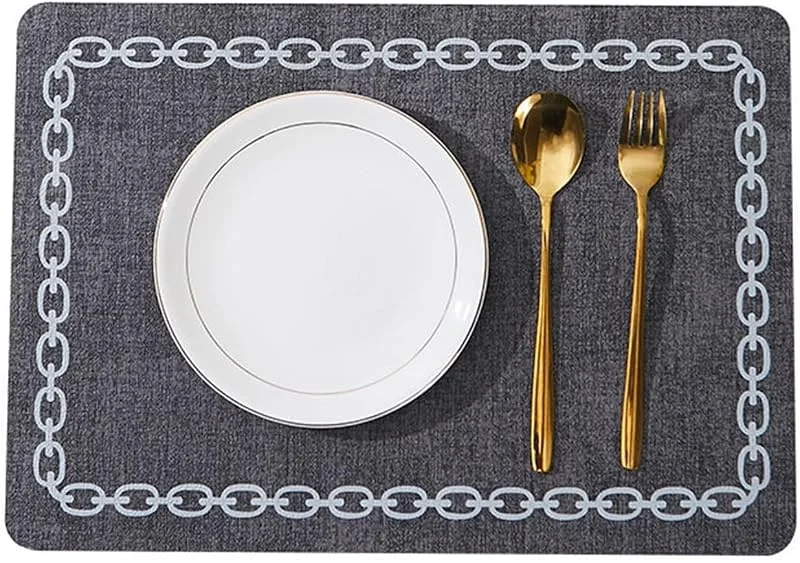 Besuche den Epinki-Store Epinki 2er Set Tischsets Platzsets Abwaschbar Natur Quadratisch 30x43CM, PU Leder Weihnachts Platzset Abwaschbar Kette Muster, Tischuntersetzer Abwaschbar Dunkelgrau für Zuhause Restaurant — Küche & Haushalt
