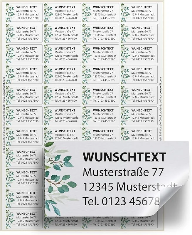 Marke: Ausgewählt verpackt Adressaufkleber personalisiert – 44 Adressetiketten selbstklebend – 4, 6 x 2, 4 cm – Absender Aufkleber mit Name selbst gestalten – (Motiv 6) — Geschenkverpackung