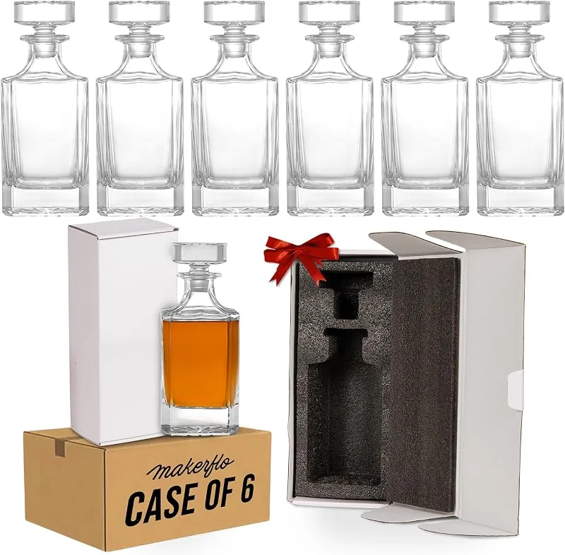 Marke: makerflo Makerflo 750ml Glas Whiskey Dekanter mit luftdichtem Verschluss, Bar Likörkaraffe Dekanter für Whiskey, Scotch, Wein, Bourbon, Brandy, Rum, Saft, Wasser, Geschenk für Männer, 6 Stück — Wein und Festtafel