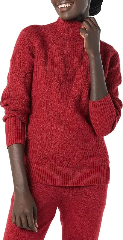 Besuche den Amazon Essentials-Store Amazon Essentials Damen Soft-Touch Zopfmuster Winter-Pullover mit Trichterausschnitt — Weihnachtsmode
