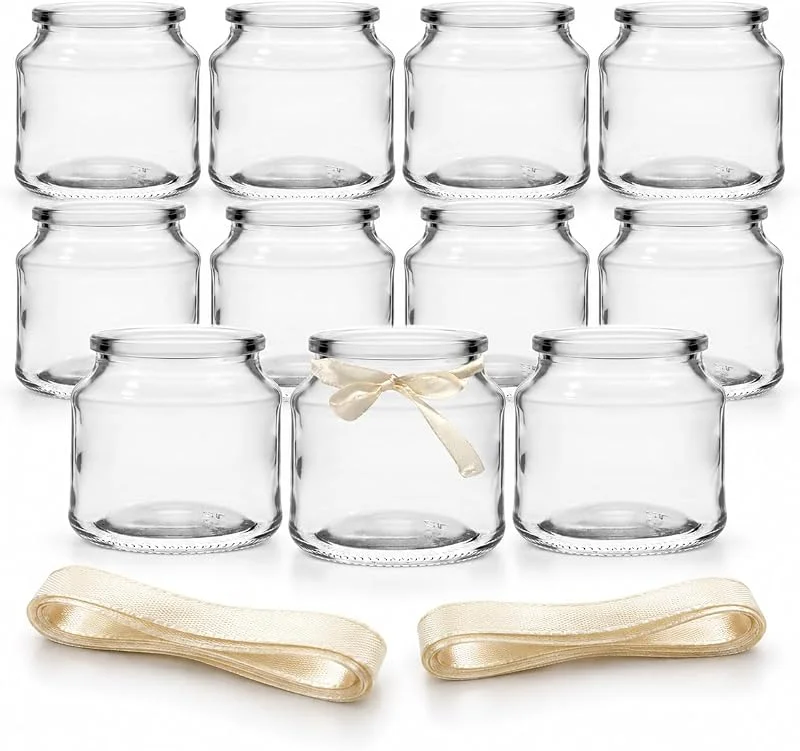 Besuche den Annastore-Store 12er Set Teelichtgläser aus Glas – Kleine Windlichter H 7 cm mit Dekoband — Kerzenlicht Abendessen
