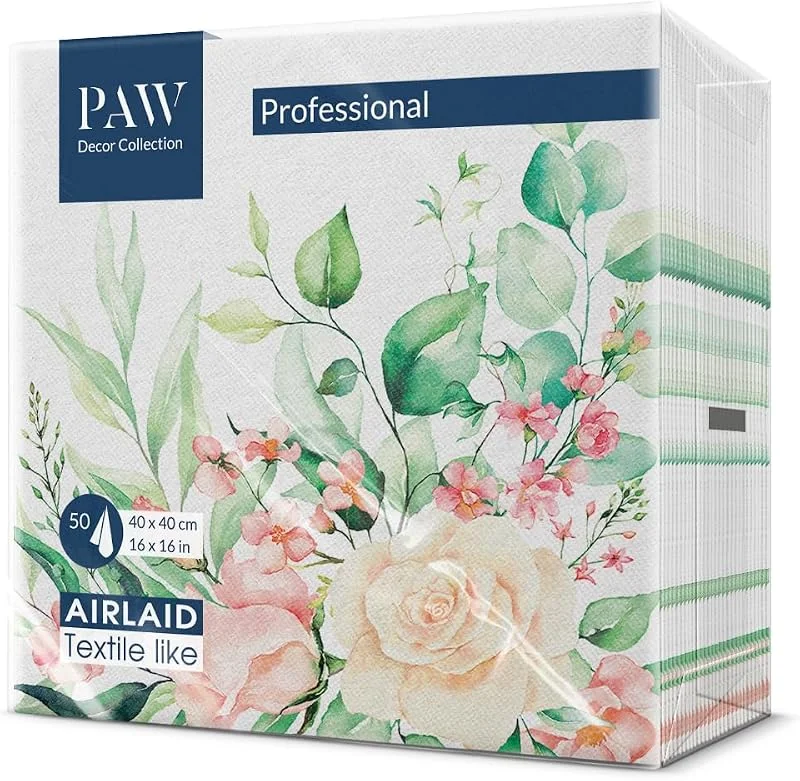 Besuche den PAW Decor Collection-Store PAW Stoffähnliche Servietten 40 x 40 cm, 50 Stück - Blumige Momente — Advent und Tisch