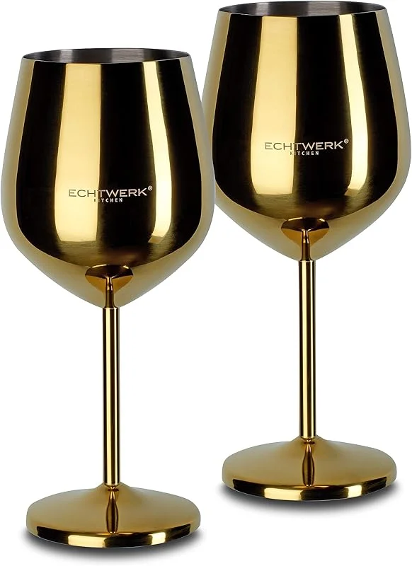Besuche den ECHTWERK-Store ECHTWERK bruchsichere Weingläser, Weinkelche aus Edelstahl, Weinglas-Set, Rotweinglas, Weinprobe-Gläser, Campinggläser, Cocktailgläser, robust, unzerbrechlich, Gold Edition, 2tlg, 21x 7, 3cm, 0, 5L — Wein und Festtafel