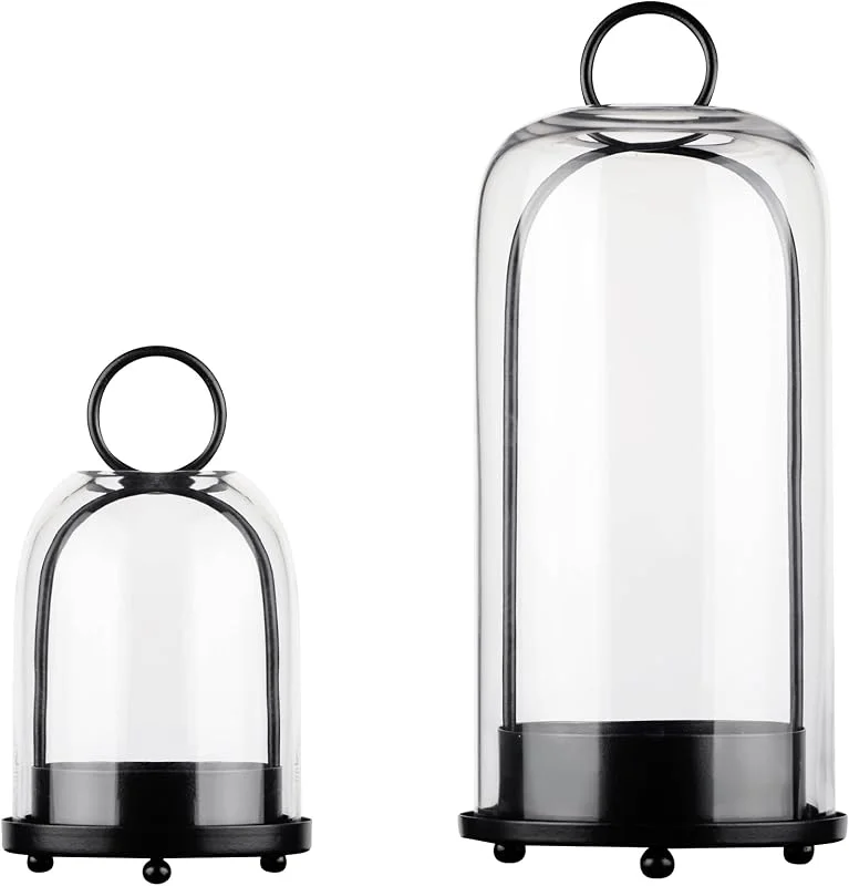 Marke: Generic Vielseitiger Kerzenhalter aus Metall mit handgefertigter Stabiler Glaskuppel in Schwarz für Stumpenkerzen und Pflanzen, 13 x H 30 x 10 x H 19 cm, Industrial, Bauernhaus, moderner Stil (2, schwarz — Kerzenlicht Abendessen