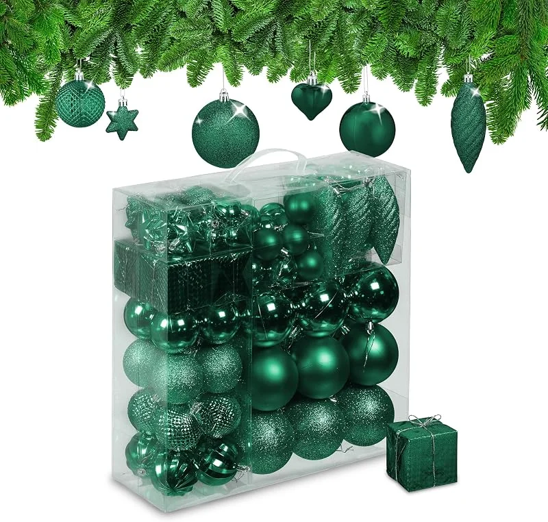 Besuche den Relaxdays-Store Relaxdays Weihnachtskugeln 110er Set, Kunststoff, Weihnachtsbaumdeko mit Kugeln & Lametta, Christbaumschmuck, Farbwahl — Weihnachtsdeko