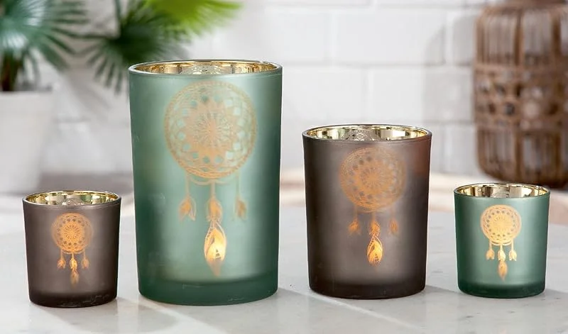 Besuche den GILDE-Store GILDE Windlicht Traumfänger Glas goldfarben, grau, grün 40430 — Kerzenlicht Abendessen