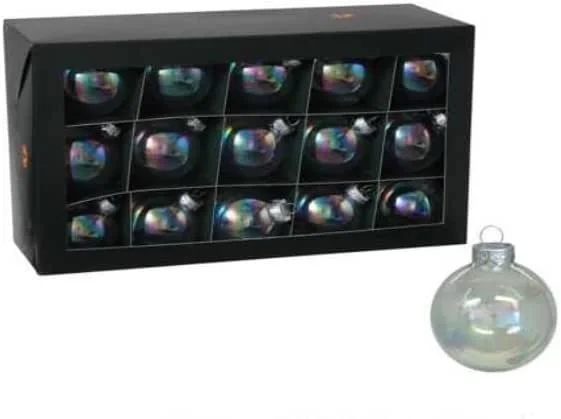 Marke: RiloStore 15 STK Weihnachtskugeln KLAR 4cm irisierend Weihnachtskugel o306 Christbaumkugeln Glas Dekokugeln Clear Glaskugeln Crystal Kristall Chirstbaumschmuck 40mm Tannenbaum Kugelset — Weihnachtsdeko