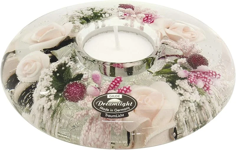 Marke: Dreamlight Dreamlight Teelichthalter inklusive Teelicht, Leuchter aus Glas mit Rosen und Herzen Durchmesser 13 cm — Advent und Tisch
