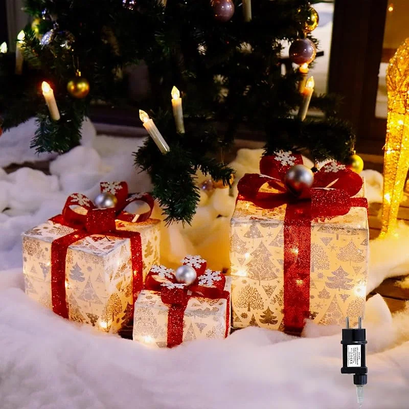 Besuche den CCLIFE-Store CCLIFE LED Geschenkbox 3er Set mit Netzstecker Weihnachtsdeko Lichterkette — Geschenkverpackung