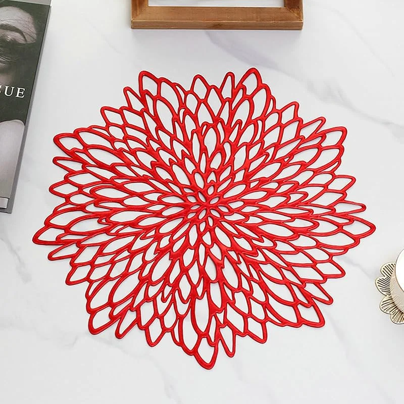 Besuche den Epinki-Store Epinki Tischset Abwaschbar, 2er Set 38CM Weihnachts Platzset Abwaschbar Blumen Hitzebeständige aus PVC, Tischuntersetzer Wohnzimmer Rot für Esstisch, Antifouling — Küche & Haushalt