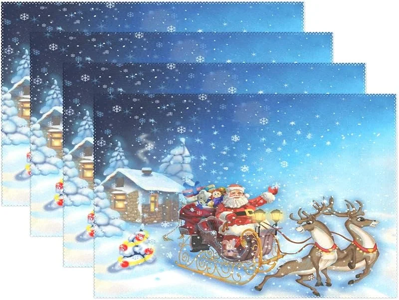 Marke: HMZXZ RXYY Tischsets von 1, Fröhlich Weihnachten Reindeer Weihnachtsmann Platzsets Essen Tabelle Matten Hitze Beständig Dauerhaft Waschbar für Zuhause Küche — Küche & Haushalt