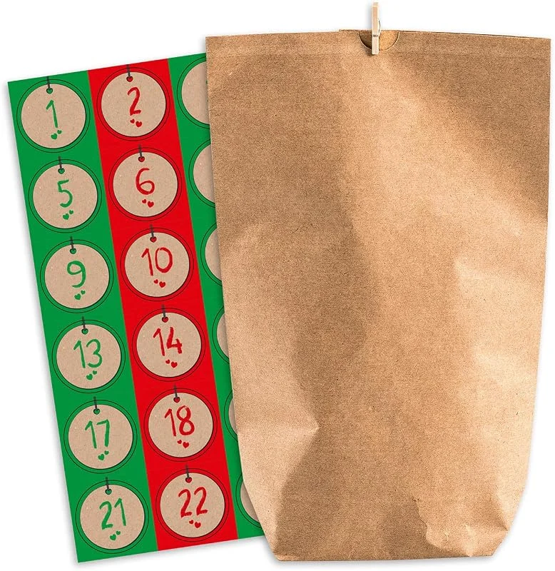 Besuche den pajoma-Store pajoma® Adventskalender zum Befüllen Nordic Vintage – 24 Kraftpapier-Tüten mit Zahlen-Stickern & Holzklammern – DIY Weihnachtskalender Bastelset Weihnachten — Advent und Tisch