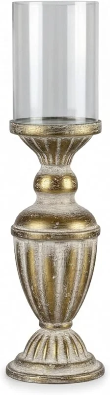 Besuche den GMMH-Store Kerzenständer Gold mit Glas - Antik Vintage Kerzenhalter 39 cm hoch (LN18-15) Eleganter Deko Kerzenleuchter für Tisch, Wohnzimmer & Festliche Anlässe — Kerzenlicht Abendessen