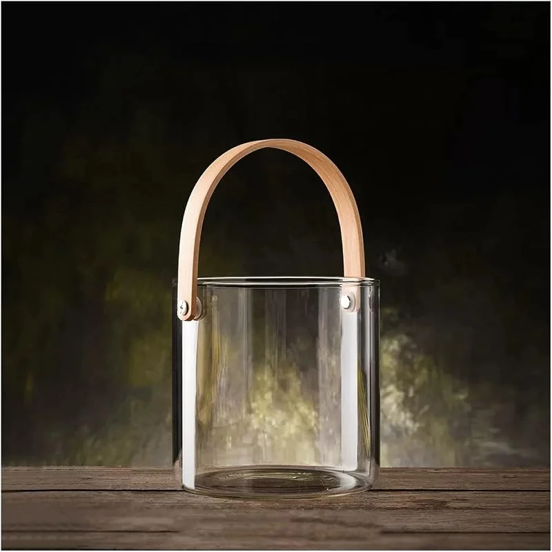 Marke: Lijiaxiuyc-101 eiskübel Transparenter Glas-Eiskübel, Kleiner Eiswürfelbehälter, Champagner-Bier-Weinkühler mit Bambusgriff for Gefrierschrank-Cocktail-Bar-Party sektkübel — Wein und Festtafel