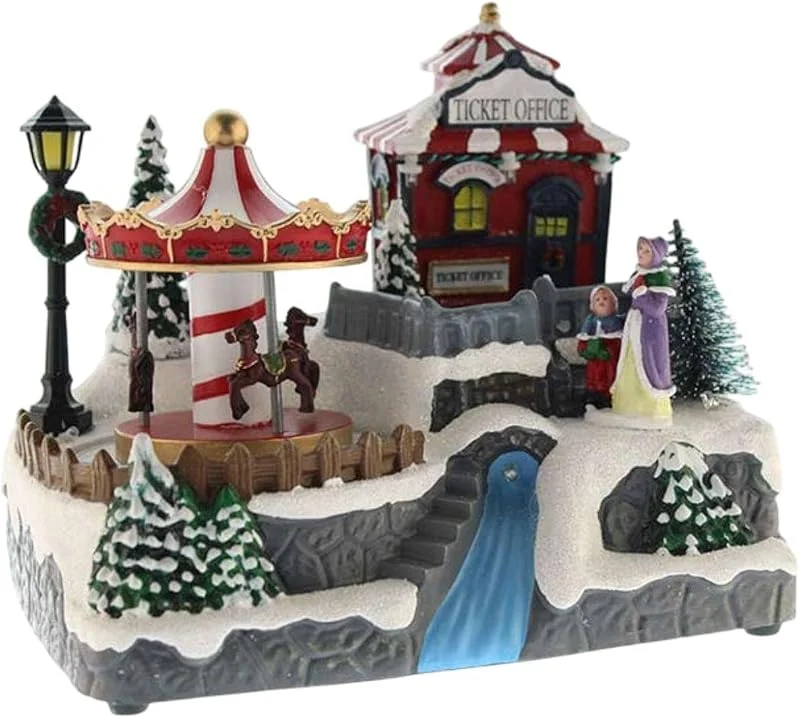 Marke: WELL HOME MOBILIARIO & DECORACIÓN Dekoratives Weihnachtsdorf mit beweglichem Rio, LED-Lichtern und Musik — Weihnachtsdeko