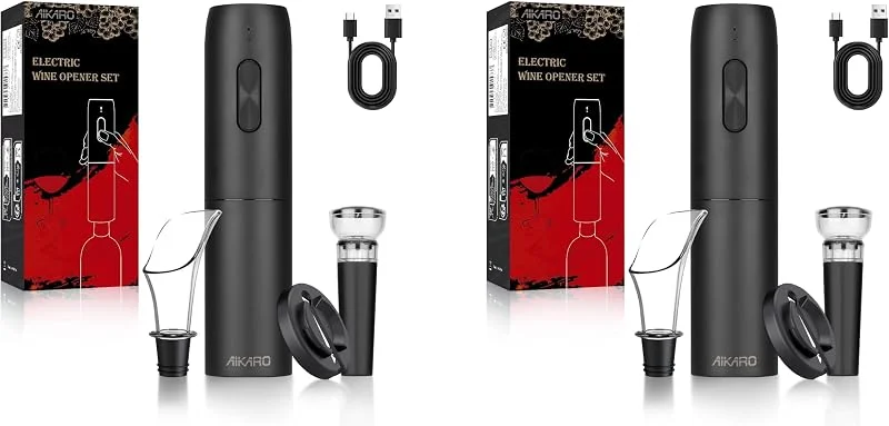 Besuche den AIKARO-Store AIKARO - Elektrischer Weinschrauber, Automatischer Elektronischer Korkenzieher, Wiederaufladbar (Set A) (Packung mit 2) — Wein und Festtafel