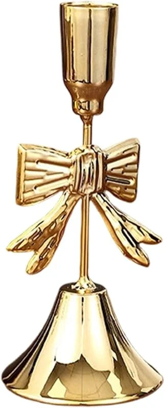 Marke: Generisch Goldene Kerzenhalter 16 cm Vintage Metall Schleifen-Tischornament — Kerzenlicht Abendessen