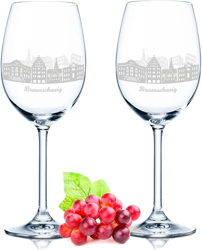 Besuche den GRAVURZEILE-Store GRAVURZEILE Weingläser mit Gravur - Skyline Braunschweig im Set - Hochwertige 360° Lasergravur - schönes Geschenk als Andenken, Souvenir oder für Sammler & Weingenießer zum Geburtstag — Wein und Festtafel