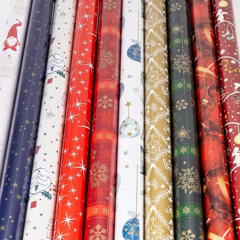 Besuche den levandeo-Store 10er Set Geschenkpapier 70x200cm Bunt Advent Weihnachten Weihnachtspapier Sterne Schneeflocke Xmas — Geschenkverpackung