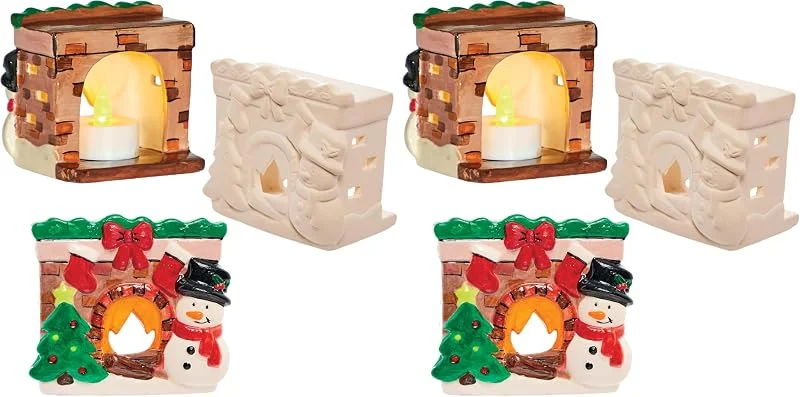 Besuche den Baker Ross-Store Baker Ross FX793 Weihnachtskamin-Keramik-Teelichthalter - Schachtel mit 3 Stück, Weihnachtsdekorationen und Bastelarbeiten für Kinder (Packung mit 2) — Advent und Tisch