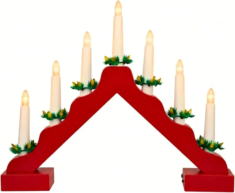 Marke: SHATCHI SHATCHI Kerzenbogen aus Holz, batteriebetrieben, Rot — Weihnachtsbeleuchtung