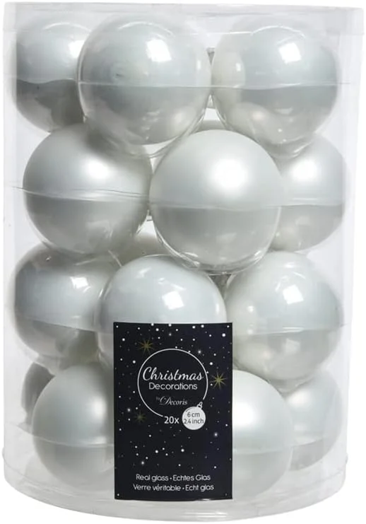 Marke: Fizzco Weihnachtskugeln aus Glas, 20 Stück, schneeweiß — Weihnachtsdeko
