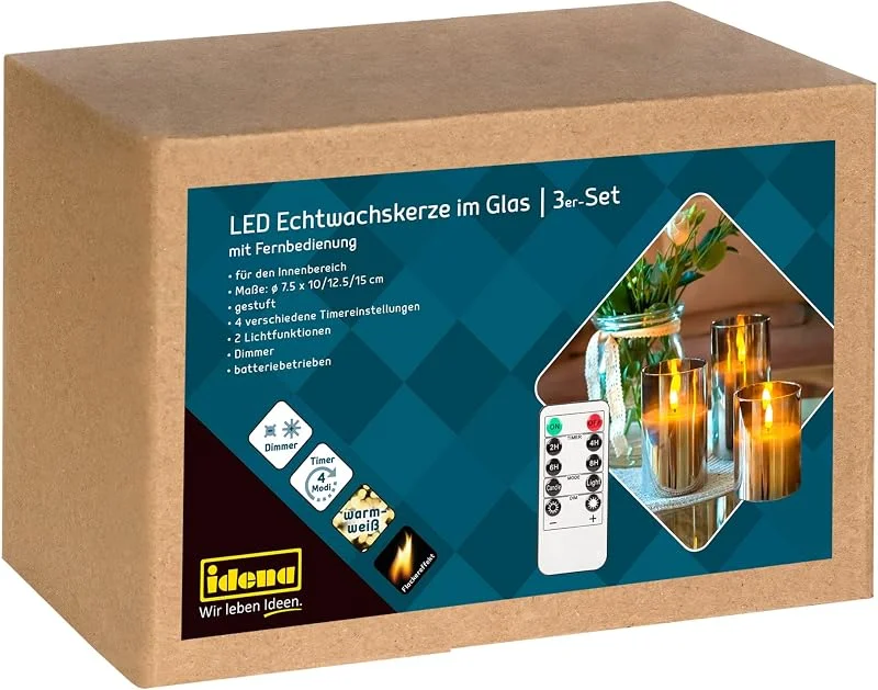 Besuche den Idena-Store Idena LED Echtwachskerzen im Glas, 3 Stück — Kerzenlicht Abendessen