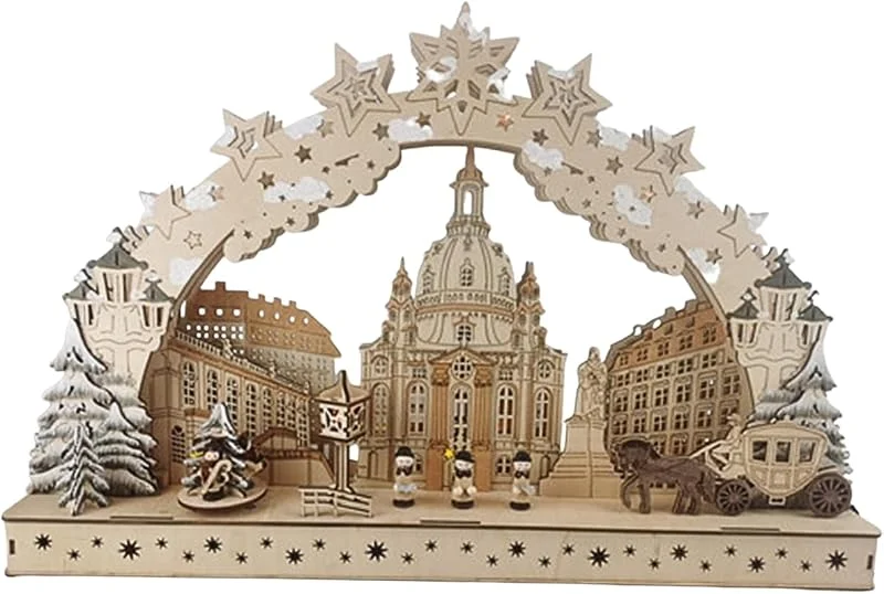 Besuche den Wohnando-Store LED-Schwibbogen Weihnachtsdeko traditionell, 15 Leuchtpunkte Lichterbogen Advent Fensterbank, Erzgebirge Stil handwerklich