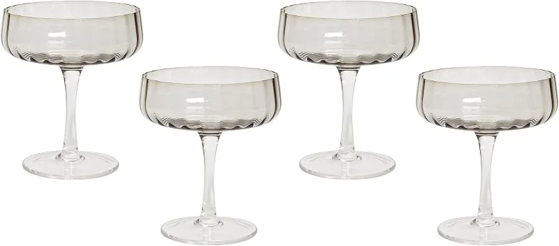 Besuche den Beliani-Store Beliani Champagnerschalen Hellgrau Glas Ml Geriffeltes Design (4er Pack) — Wein und Festtafel