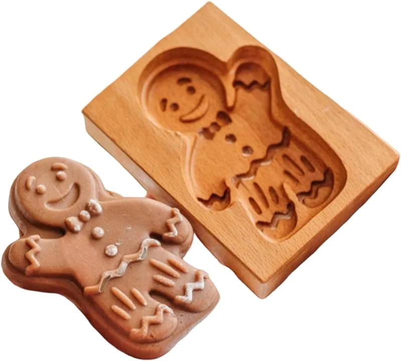 Marke: Muzrunq Keksformen aus Holz, 3D-Pressprägung, Lebkuchen-Backformen, kreatives Weihnachtsplätzchen-Backzubehör für Zuhause, Backform für Utensilien — Weihnachtskueche