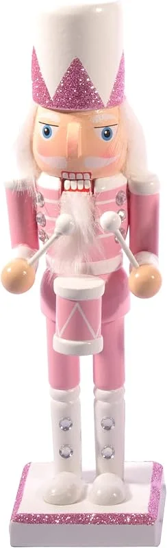 Besuche den Ciao-Store Christmas Nutcracker Toy Soldier Drummer (24cm) Wooden Glittery Decoration, pink, White — Weihnachtsdeko