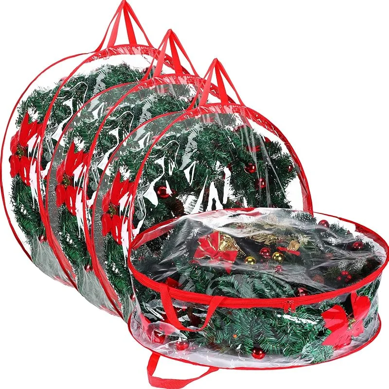 Marke: Shappy Weihnachtskranz Aufbewahrung Behälter Kranz Aufbewahrungstasche 24 Zoll Weihnachten Kunststoff mit Doppelten Reißverschlüssen und Verstärkten Griffen (Rot, 4 Stück) — Weihnachtsdeko