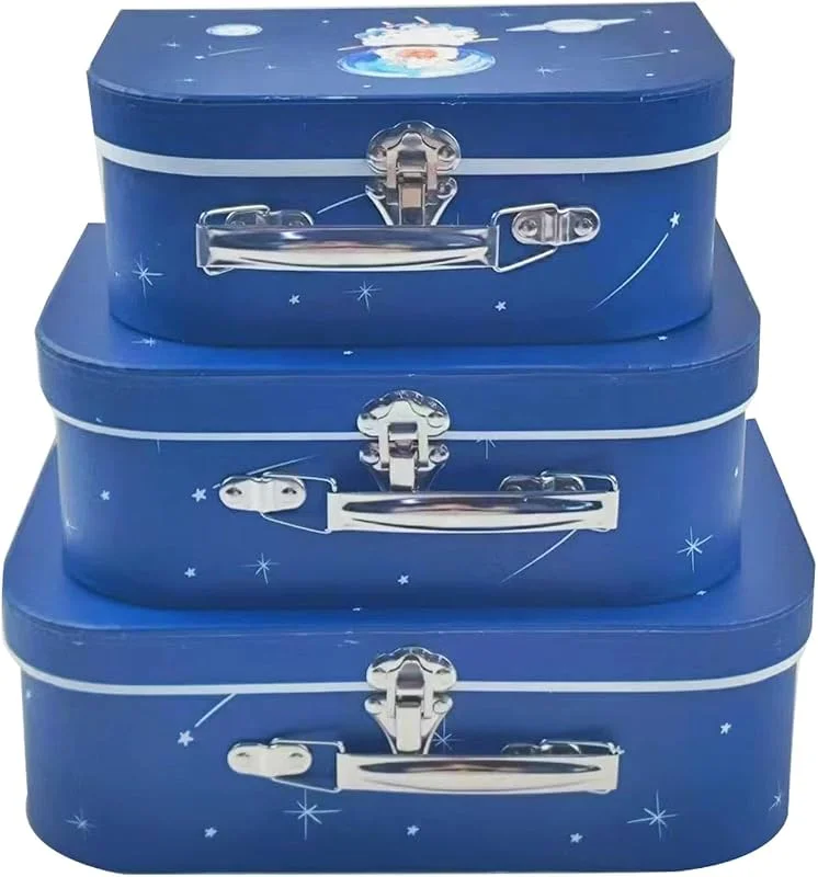 Besuche den emartbuy-Store Emartbuy Set von 3 starren Luxus-Präsentationskoffer, Sonnensystem-Druck, blaue Innenseite mit Metallgriff und Verschluss — Geschenkverpackung