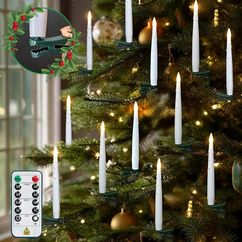 Marke: Daord Daord 16 Stück Weihnachtsbaum-Kerzenlichter mit grünen Clips, flammenlose LED-Kerzen mit Fernbedienung für Weihnachtsbaumdekoration (16 Stück, weiß) — Weihnachtsbeleuchtung