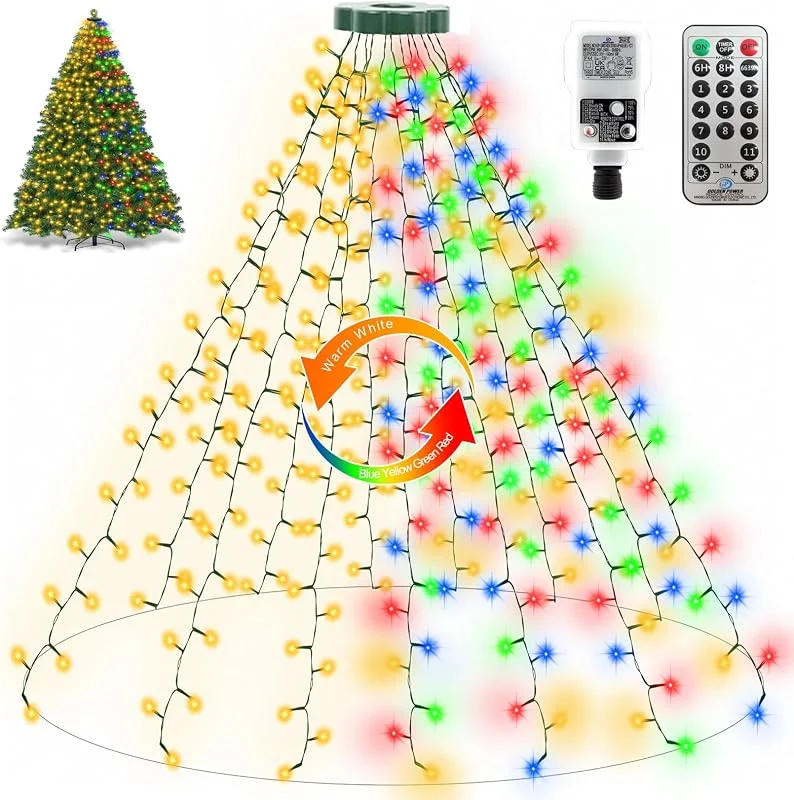 Besuche den ZAIYW-Store ZAIYW Weihnachtsbaum-Lichter, 2, 5 m, 16 Stränge, 400 LEDs, Farbwechsel, Weihnachtsbeleuchtung mit Ring-Timer, wasserdichte Wasserfall-Lichterkette für drinnen und draußen, Weihnachtsdekoration