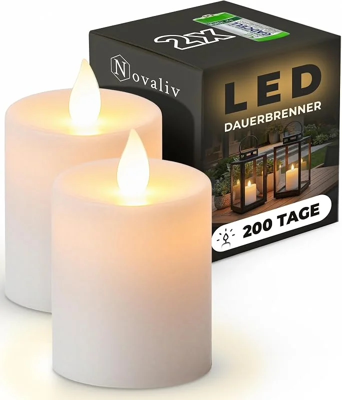 Besuche den Novaliv-Store Novaliv LED Kerze Outdoor 2x weiß Grablichter LED mit Batterie Dauerkerze LED Kerzen flackernde Flamme Dauerbrenner LED Friedhofskerze Ambientebeleuchtung Gedenkkerze — Kerzenlicht Abendessen