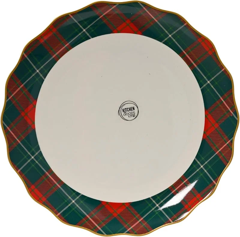 Marke: Decoris Decoris Teller 26cm Porzellan mit Tartan Karomuster Weiß, Grün, Rot — Advent und Tisch