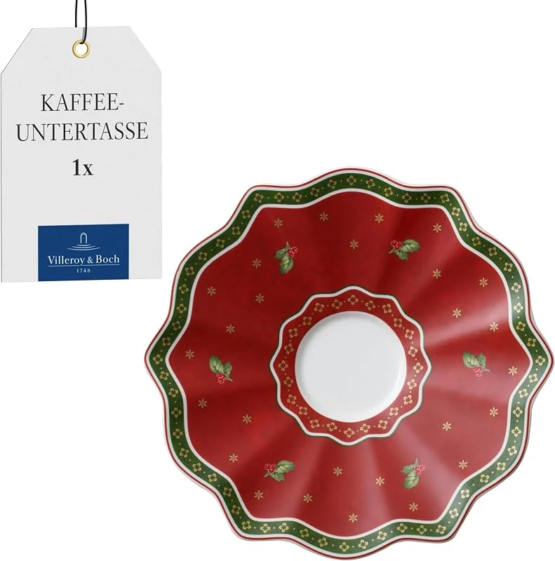 Villeroy & Boch - Toy's Delight Kaffeeuntertasse 16, 5 cm Rot und Weiß, Mikrowellensicher, Weihnachtsgeschirr, Untertassenteller, Unterteller für Tassen, Geschirr Xmas, Weihnachten, Premium Porzellan — Advent und Tisch