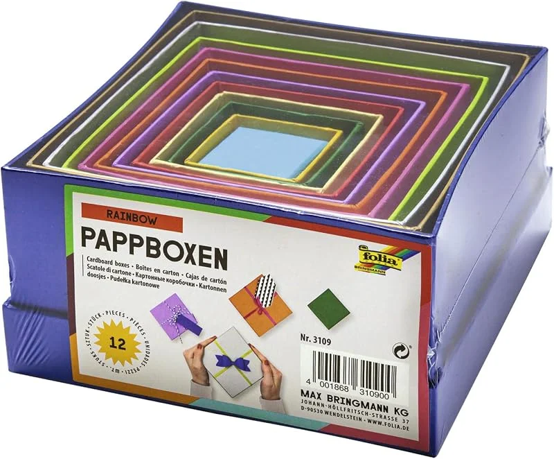 Besuche den folia-Store folia 6 2027 102 3109 - Geschenkboxen, Pappschachteln aus Karton, quadratisch, 12 Stück in verschiedenen Größen und Farben - ideal zum Verzieren und Verschenken — Geschenkverpackung