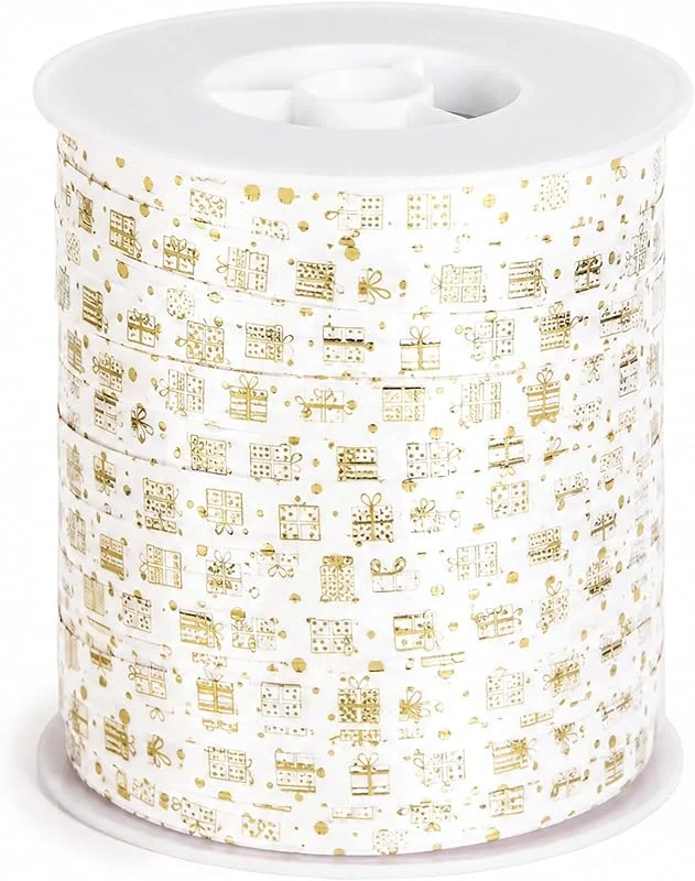 Marke: Star Star Geschenkband Ringelband 10mm x 250m Rolle Weiß Gold — Geschenkverpackung