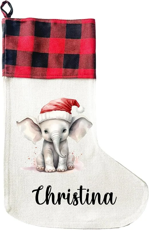 Besuche den LIEBTASTISCH-Store LIEBTASTISCH - Personalisierte Weihnachtssocken mit Tieren - 40cm x 30cm - Weihnachtsstrumpf zum Nikolaus oder Weihnachten - Namen - Geschenkbeutel - Nikolausstiefel zum Aufhängen (Elefant) — Weihnachtsdeko