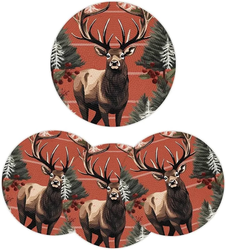 Marke: Mexpekil Mexpekil Platzsets Weihnachtsbaum Elch Tier Rund 4er Set Rutschfest Hitzebeständig Gewebt Platzsets für Esstisch Waschbar Küche Tischmatten Moderne Dekor für Hochzeit Weihnachten — Küche & Haushalt
